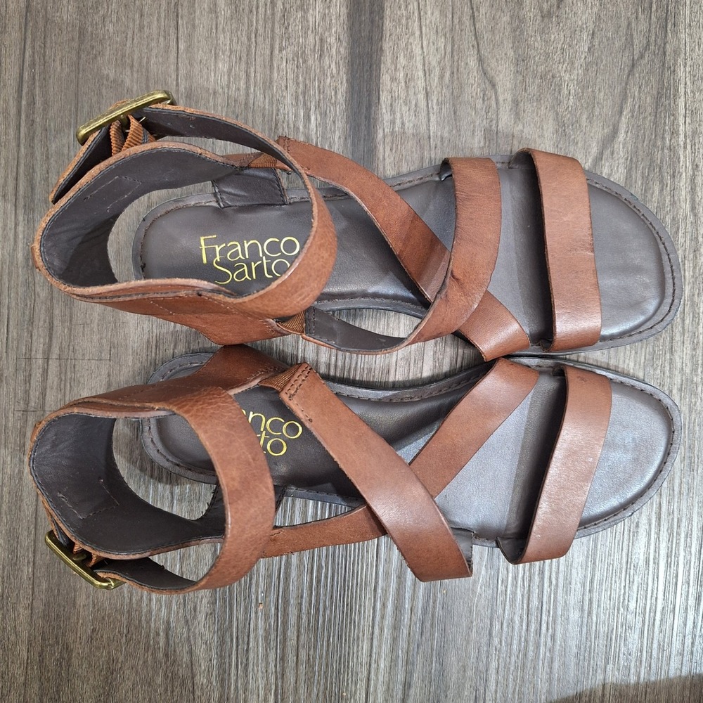 Franco Sarto Gwenyth Womens Size 7M Brown Leather Gladiator Strappy Flat Sandals - Picture 5 of 8